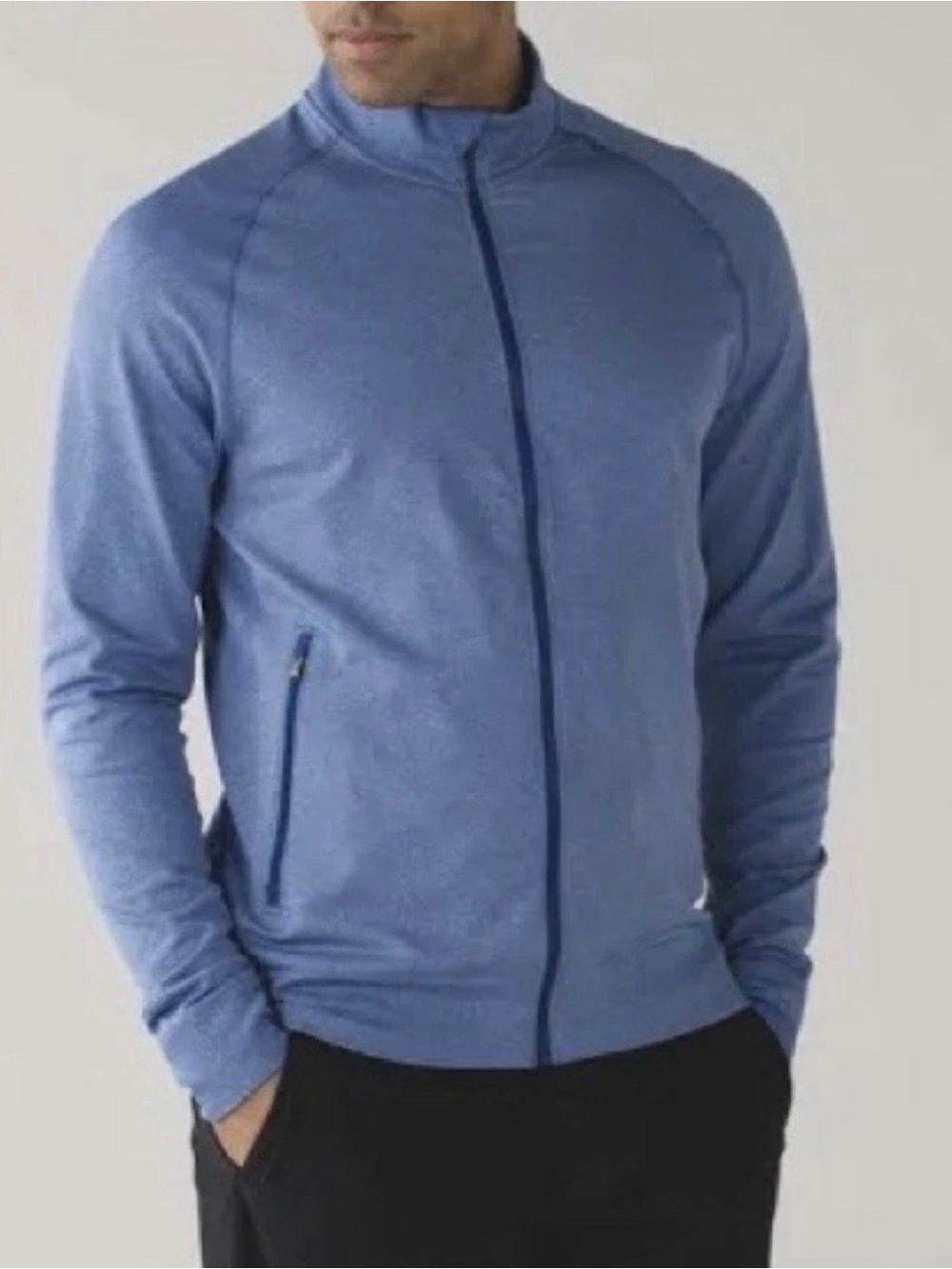 Lululemon Track Jacket Blue Full Zip Athletic Fit Zipped Pockets Size S PTP 18”